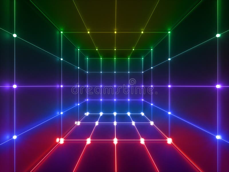 3d回报,发光的线,霓虹灯,抽象荧光的背景,立方体笼子,紫外,光谱充满活力的颜色,激光 库存例证 3d回报,发光的线,霓虹灯,抽象荧光的背景,立方体笼子,紫外,光谱充满活力的颜色,激光 库存例证